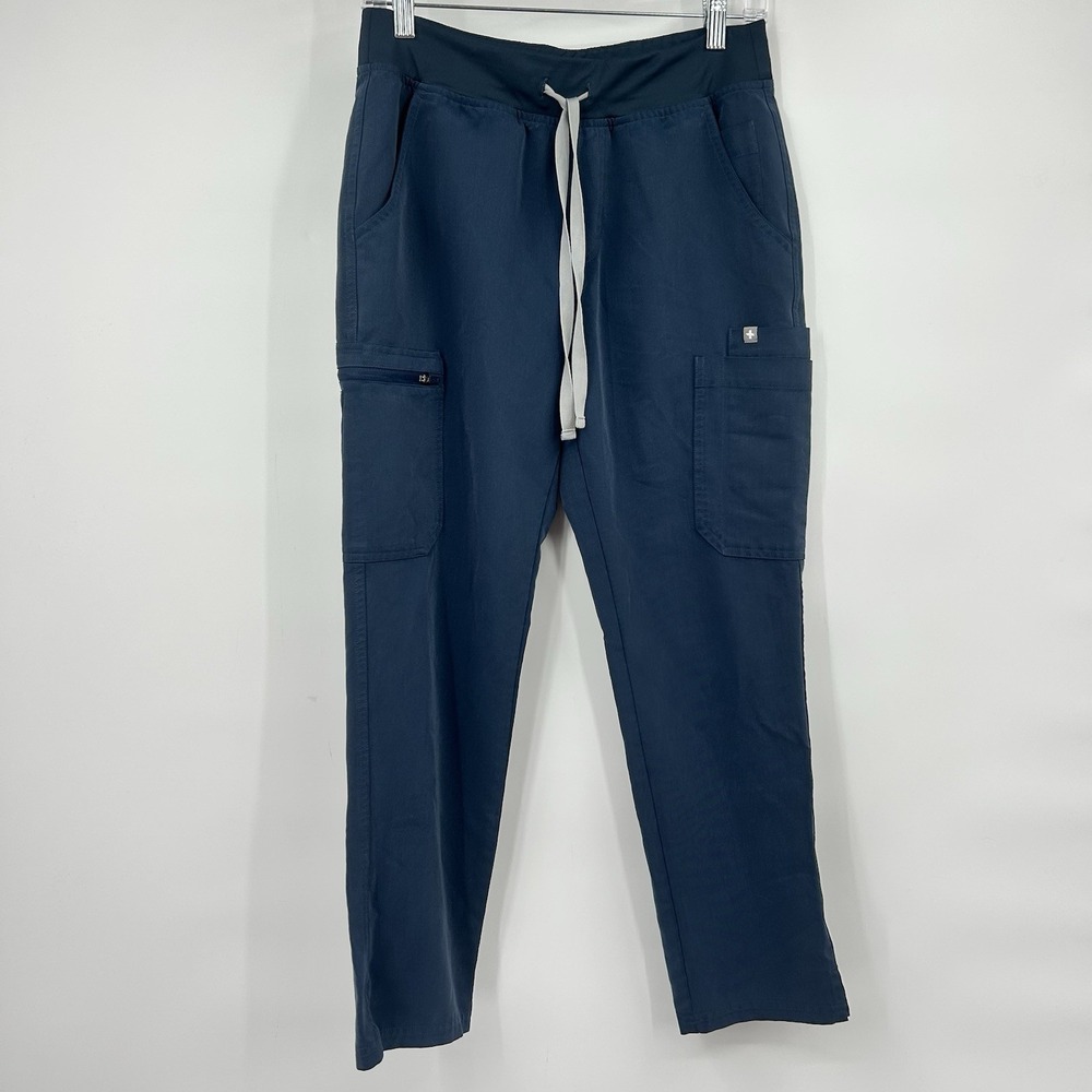 FIGS Yola‎ Slim Scrub Pants Women Small Petite Blue Cargo Technical W22SW2023P